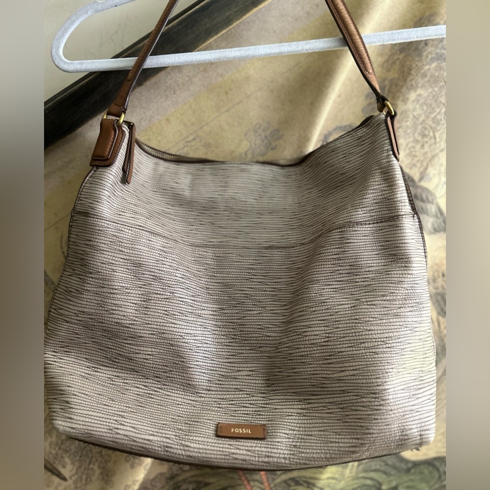 * Fossil Large Tote Shoulder Bag Neutral Modern Pattern Texture *